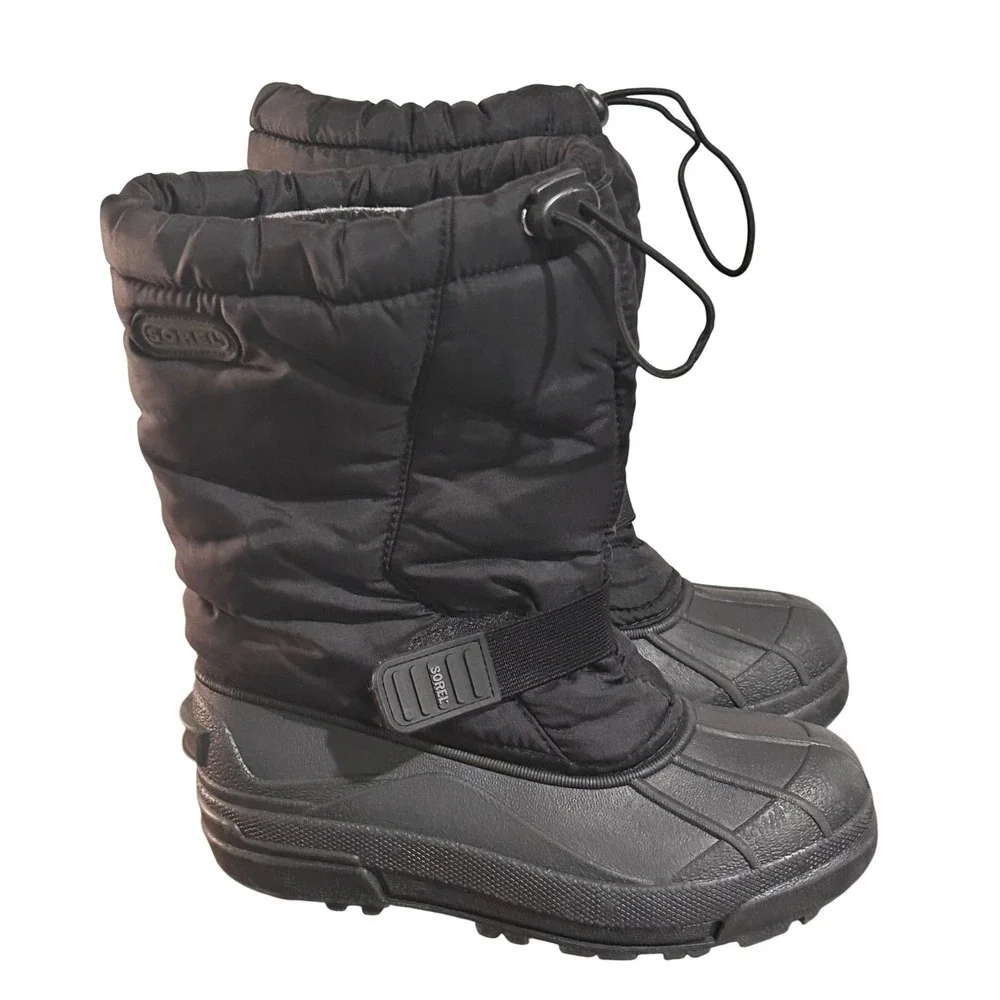 Sorel‎ Snow Pack Kids Black Winter Snow Boots Size 3 Insulated Waterproof Sled